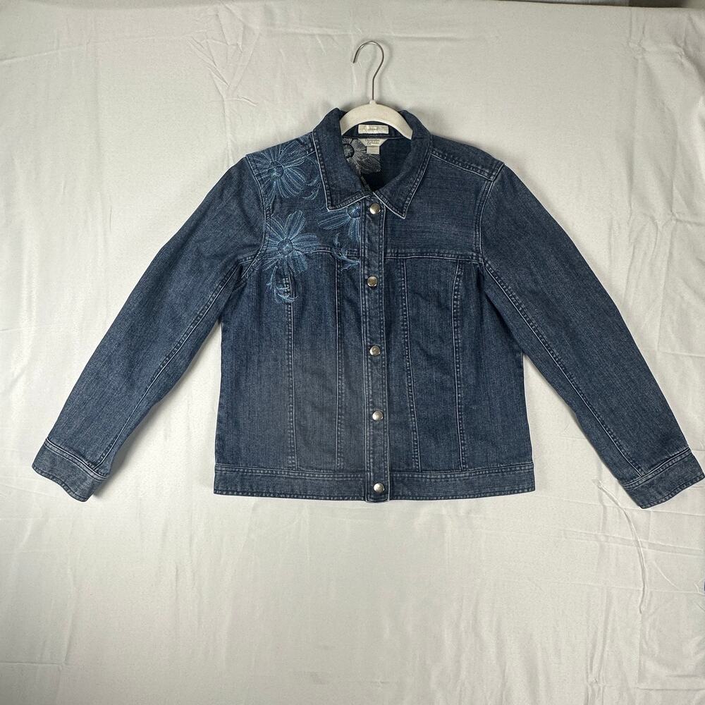 Christopher & Banks Floral Embroidered Denim Jacket L